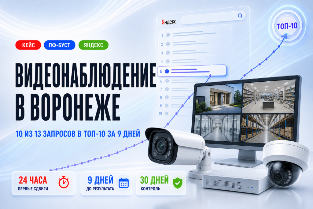 Видеонаблюдение в Воронеже: 10 из 13 запросов в ТОП-10 за 9 дней